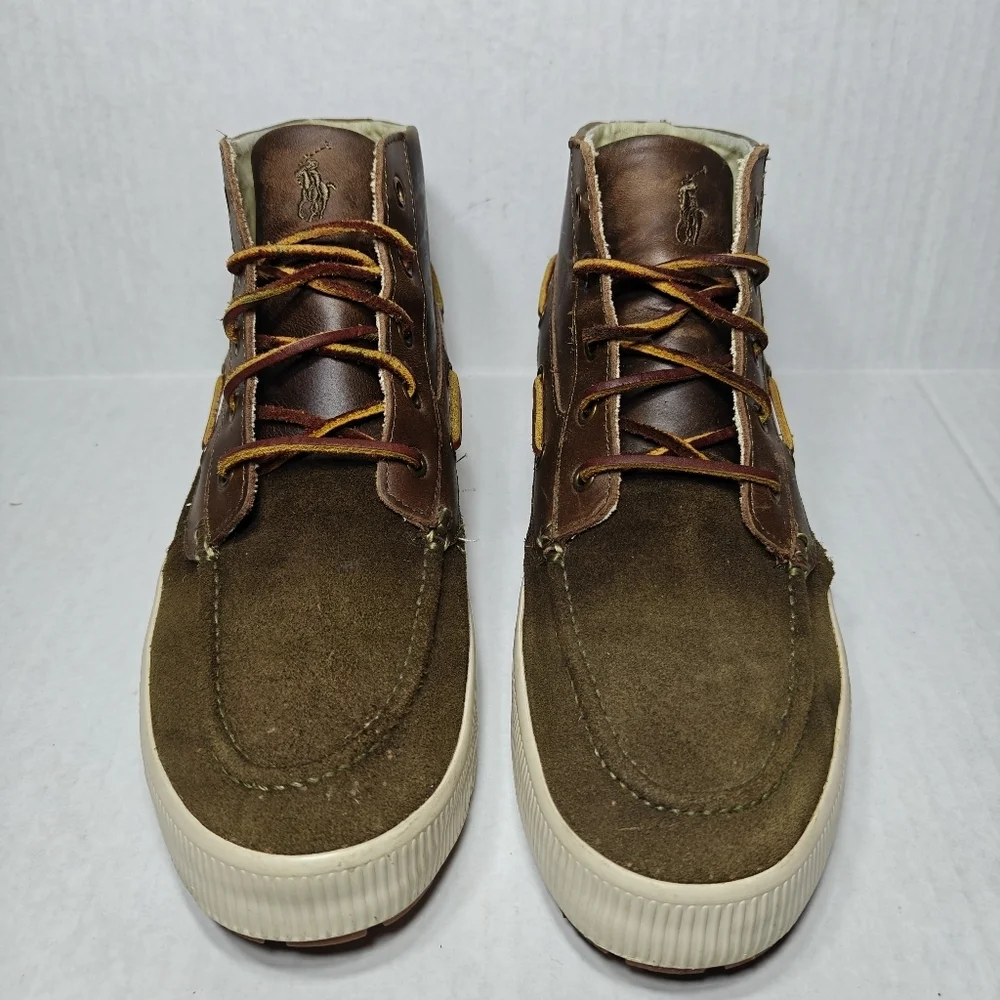 Polo Ralph Lauren Delmont Leather Boat Olive Brown Boots Shoes Men's Size 10D